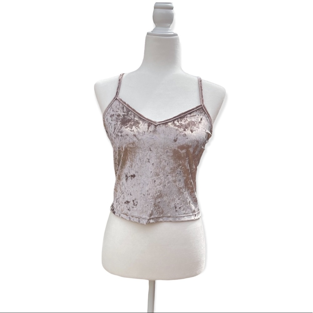 Full Tilt Velour Crushed Velvet Rose Gold Pink V-Neck Y2K Crop Top